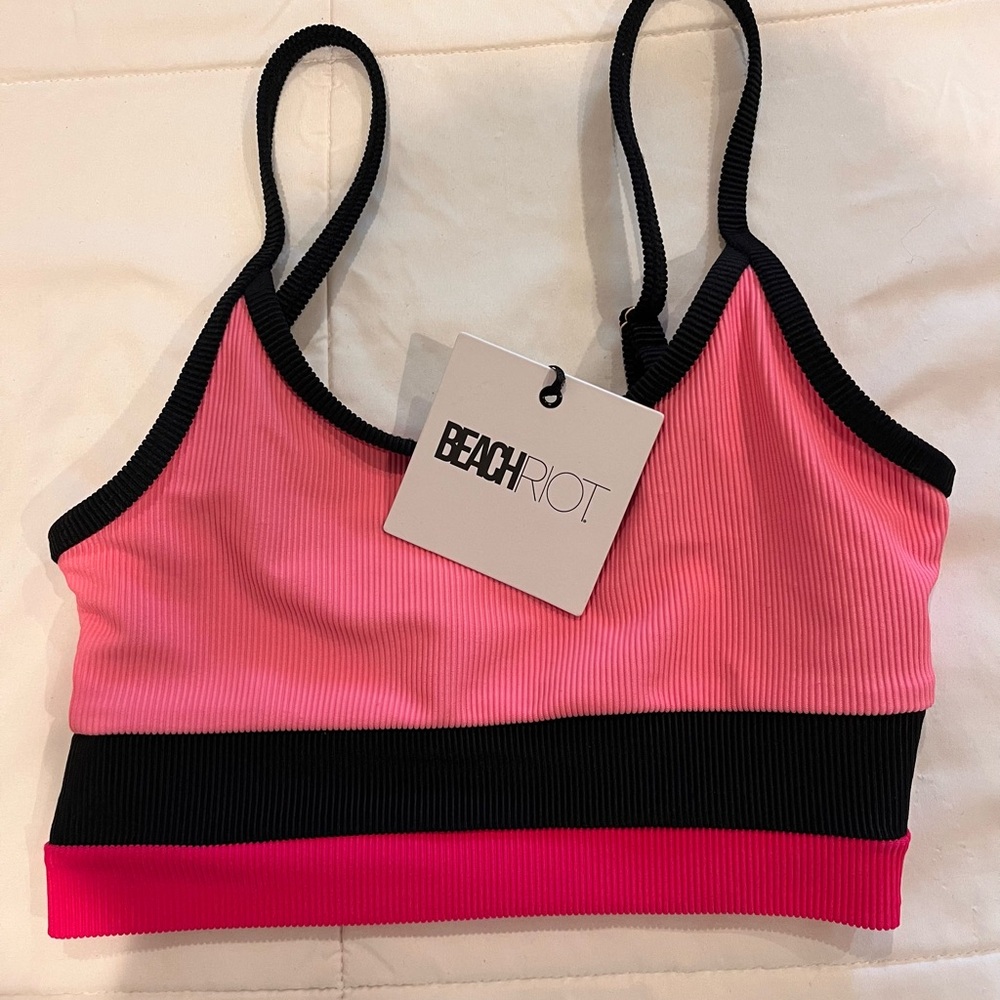 Revolve x Beach Riot Eva Bikini Top Pink Black Fuchsia Ribbed XS